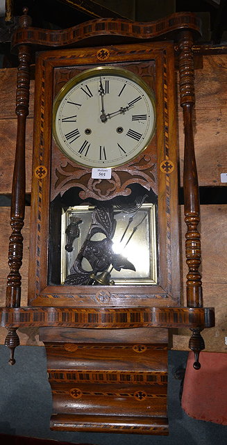 Appraisal: An American inlaid wall clockwith striking movement cm high