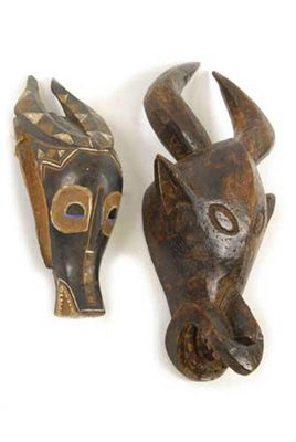 Appraisal: An African Buffalo mask with open mouth and horns old