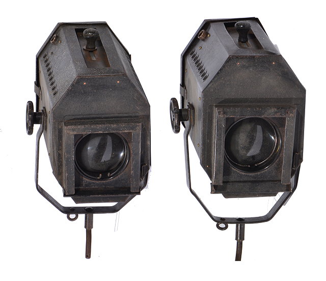 Appraisal: A PAIR OF BLACK PAINTED STAGE SPOTLIGHTS by The Strand