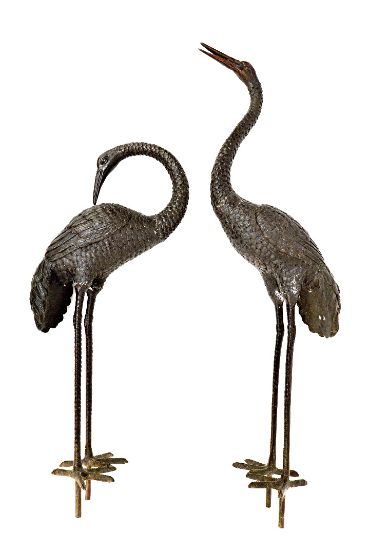 Appraisal: A pair of bronze figures of standing crane th century