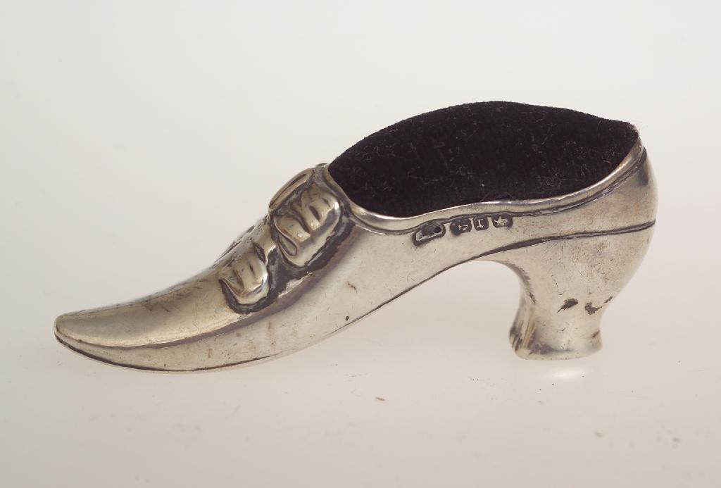 Appraisal: VICTORIAN SILVER SHOE PINCUSHION BIRMINGHAM cm -