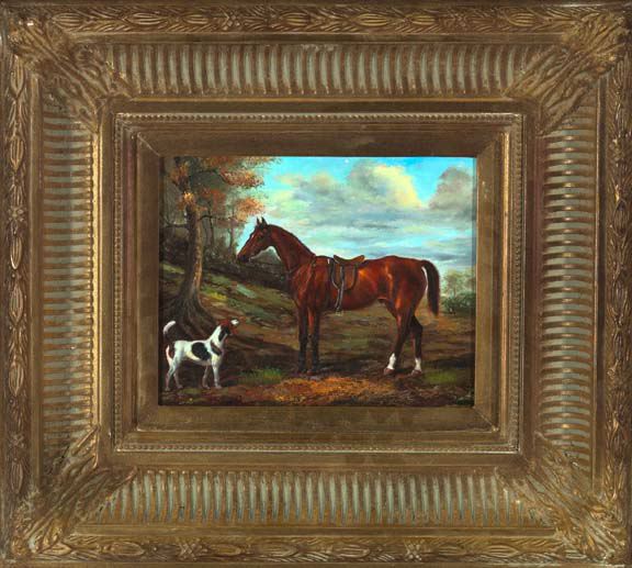 Appraisal: British School Century Portrait of a British Hunting Horse oil