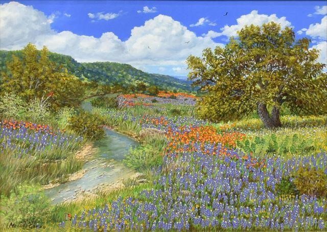 Appraisal: Framed oil painting on canvas Blue Bonnets Along a Creek