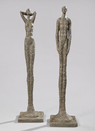 Appraisal: Follower of Alberto Giacometti Italian - a pair of bronze-patinated