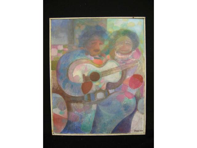 Appraisal: Aurelio Pescina Oil Guitar Player well listed Mexican artist image