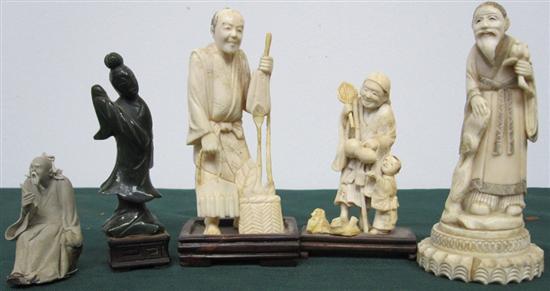 Appraisal: GROUP OF THREE JAPANESE CARVED IVORY FIGURES th C Including