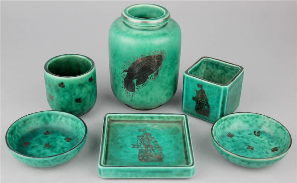 Appraisal: SIX PIECES OF GUSTAVSBERG ARGENTA WARE Gustavsberg was founded in