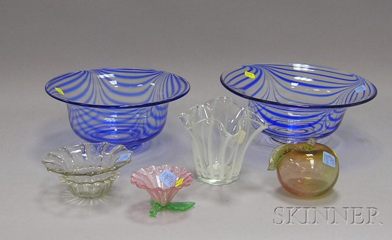 Appraisal: Six Pieces of Assorted Art Glass two colorless and blue