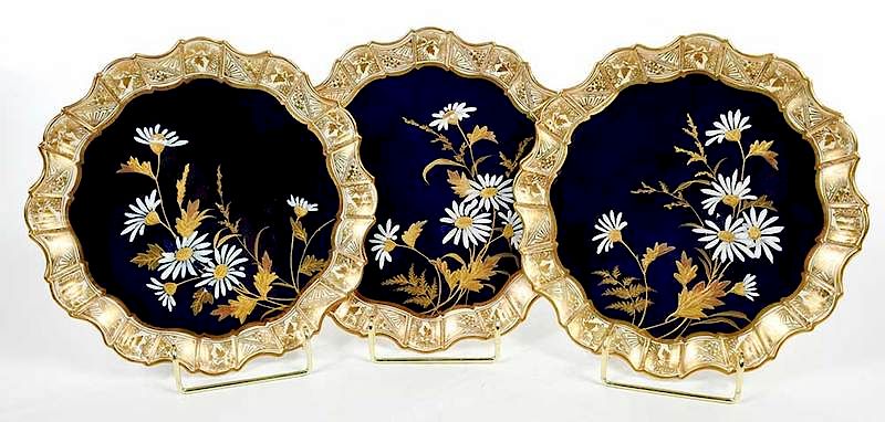 Appraisal: Three Aesthetic Movement Gilt and Cobalt Plates British late th