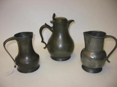 Appraisal: A DUTCH PEWTER WINE JUG c of baluster form with