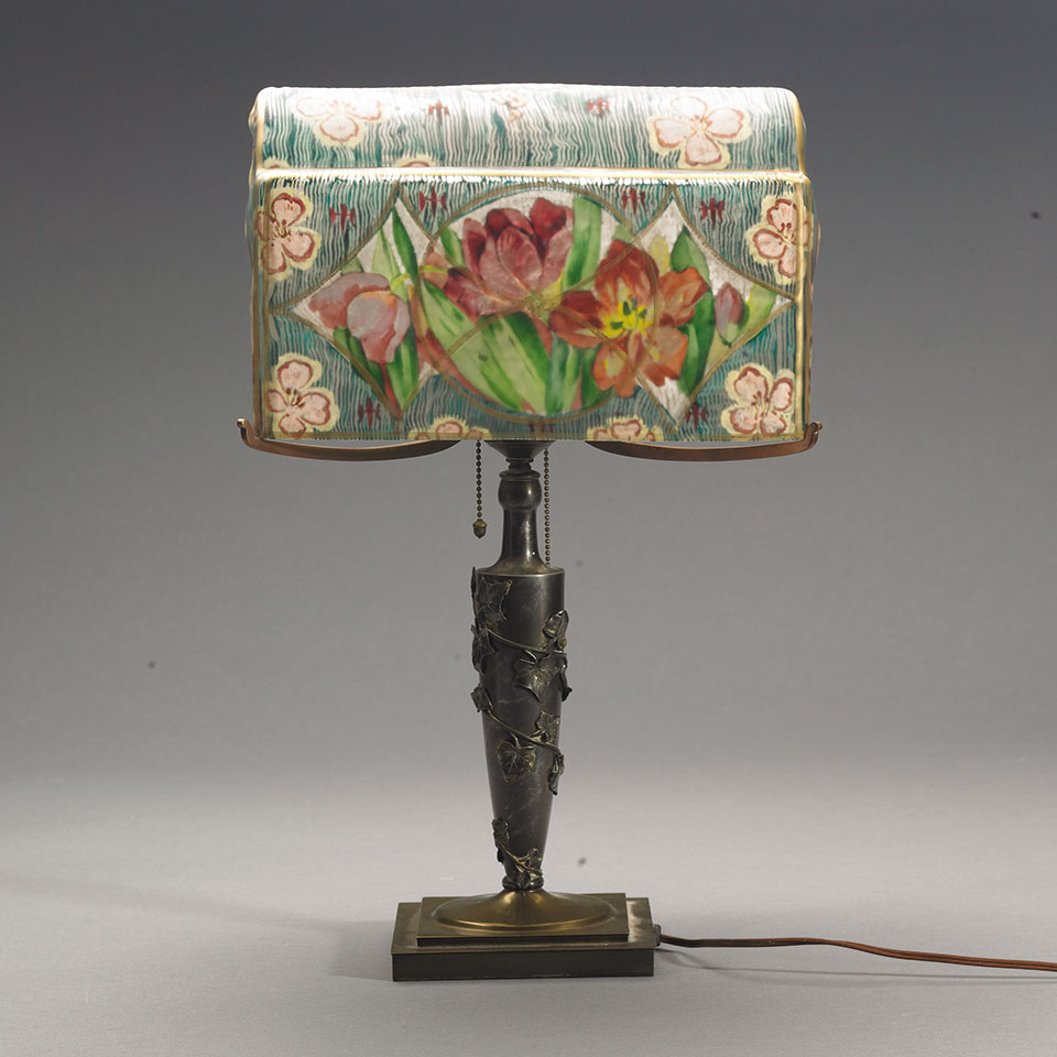 Appraisal: Pairpoint Reverse Painted Puffy Roma Table Lamp early th century