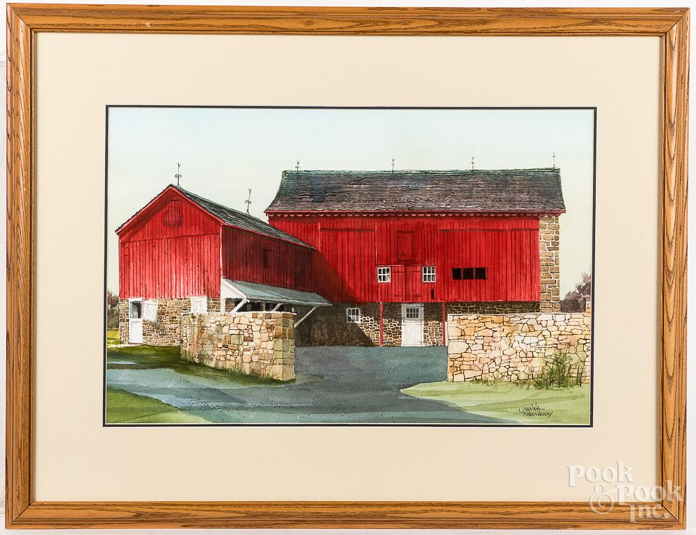 Appraisal: Joanna Krasnansky watercolor barn scene Joanna Krasnansky watercolor barn scene