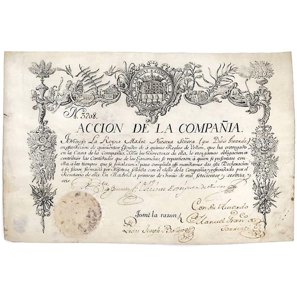 Appraisal: Historic Spanish Trading Company Stock Issued To The Queen Mother