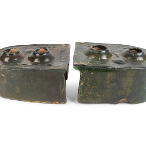 Appraisal: Two Chinese Green-Glazed Terracotta Stove Models Han Dynasty B C