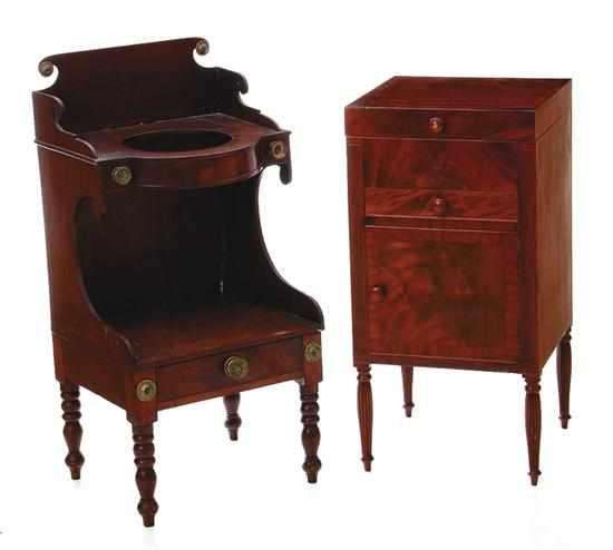 Appraisal: Two mahogany washstands th century square hinged top above straight