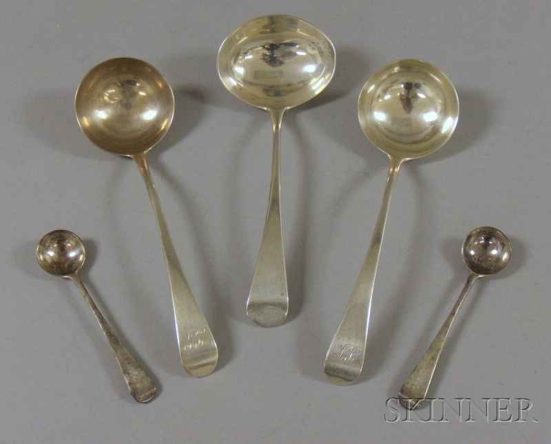 Appraisal: Three Georgian Sterling Silver Ladles and a Pair of Salt