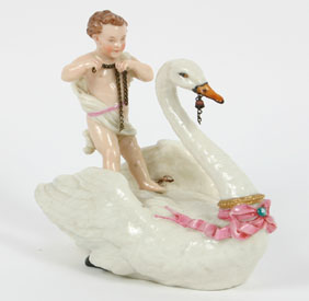 Appraisal: Antique fine porcelain cupid or cherub riding swan with molded