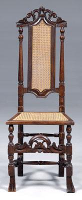 Appraisal: William and Mary caned side chair carved crest and turned