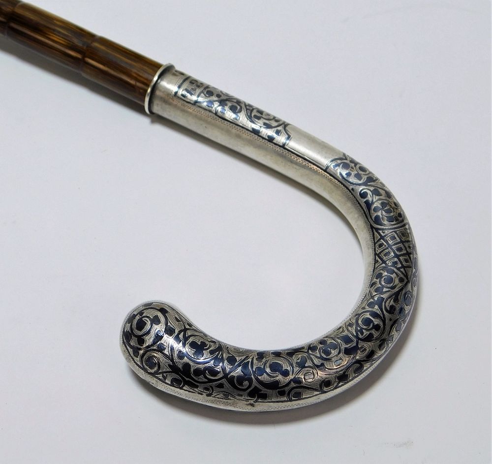 Appraisal: Attrib Andrey Kovalskiy Niello Walkingstick Cane Attrib Andrey Kovalskiy Russia