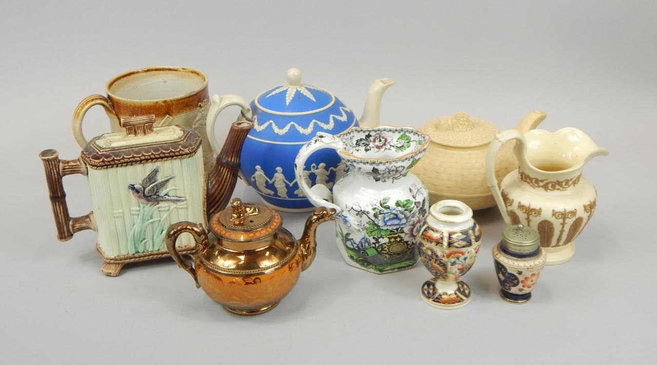 Appraisal: A collection of thC ceramics to include a Majolica teapot