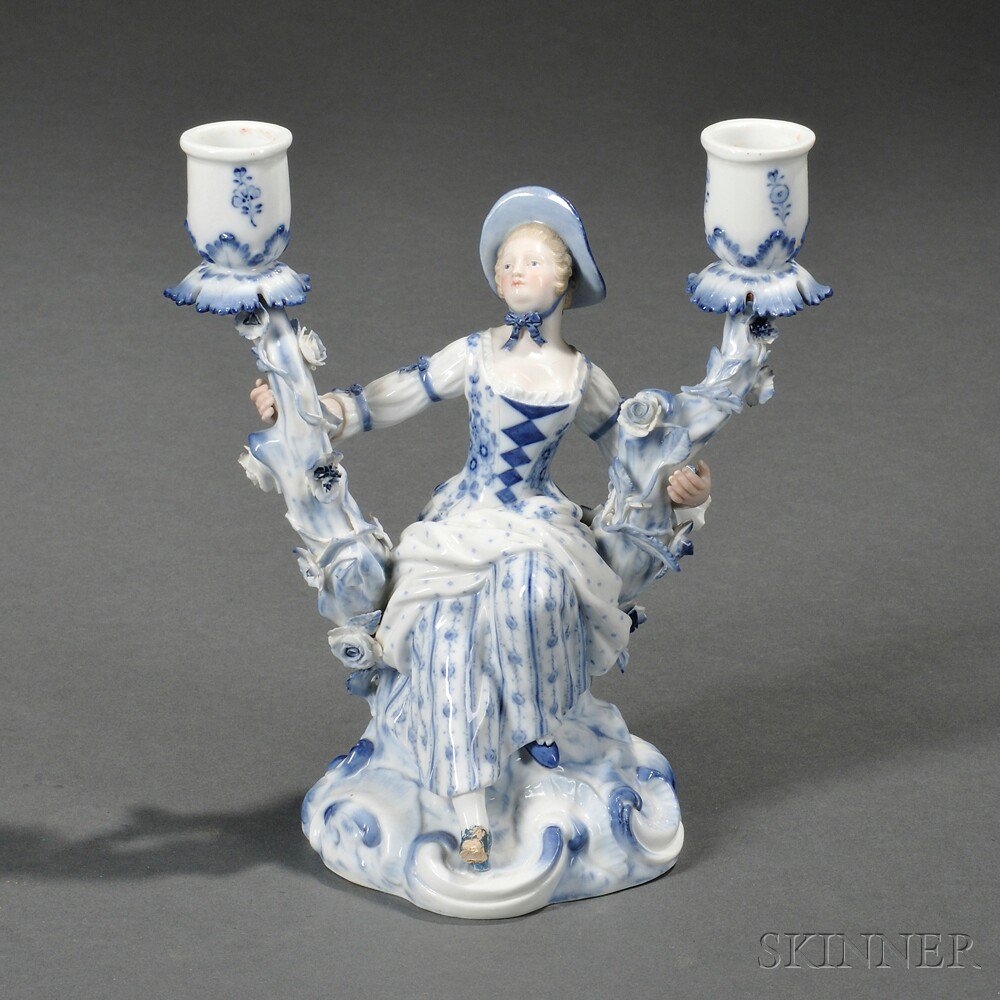 Appraisal: Meissen Porcelain Figural Two-light Candelabra Germany th early th century