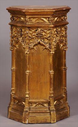 Appraisal: GOTHIC REVIVAL CARVED GILTWOOD PEDESTAL The polygonal top over conforming