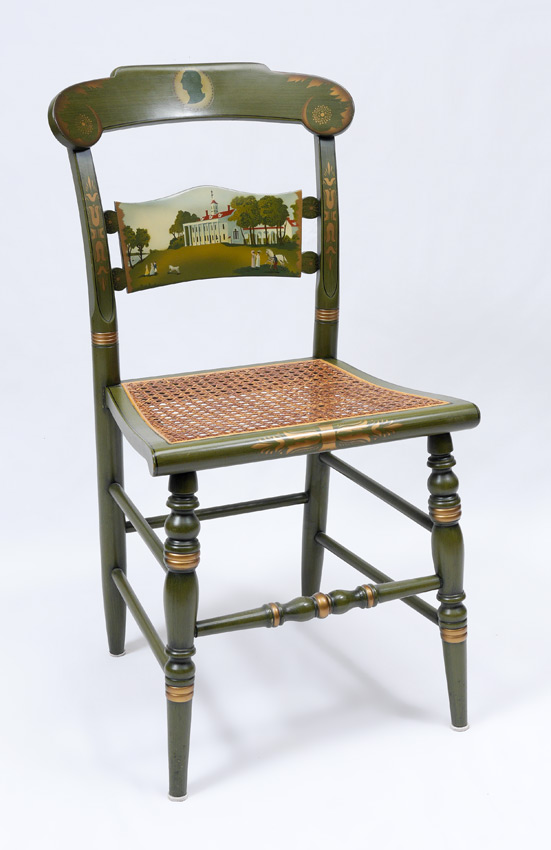 Appraisal: GEORGE WASHINGTON HITCHCOCK SIDE CHAIR Green painted all over top