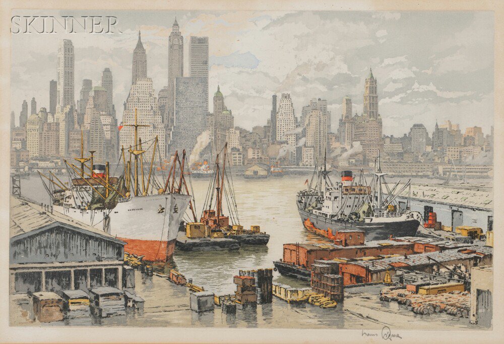 Appraisal: Hans Figura Austrian b Skyline from Brooklyn Signed Hans Figura