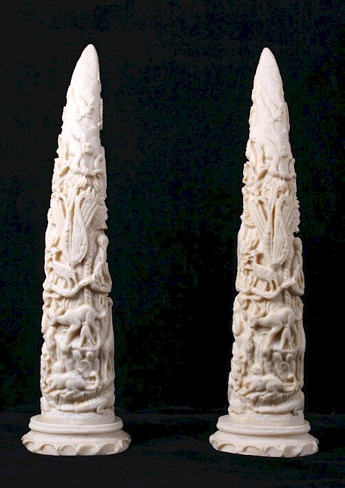 Appraisal: Faux Ivory Animal Decorative Tusks For your bidding pleasure are