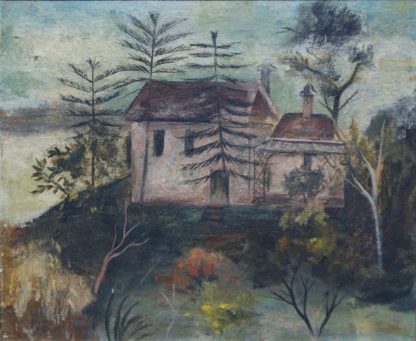 Appraisal: Elaine Haxton - Untitled House on the Hill oil on