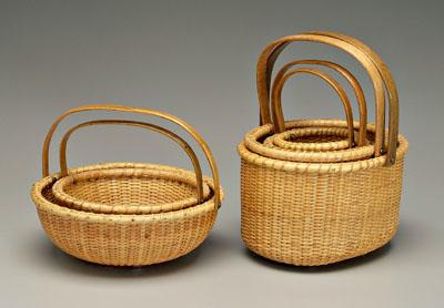 Appraisal: Six Nantucket baskets assembled nest of four circular and oval