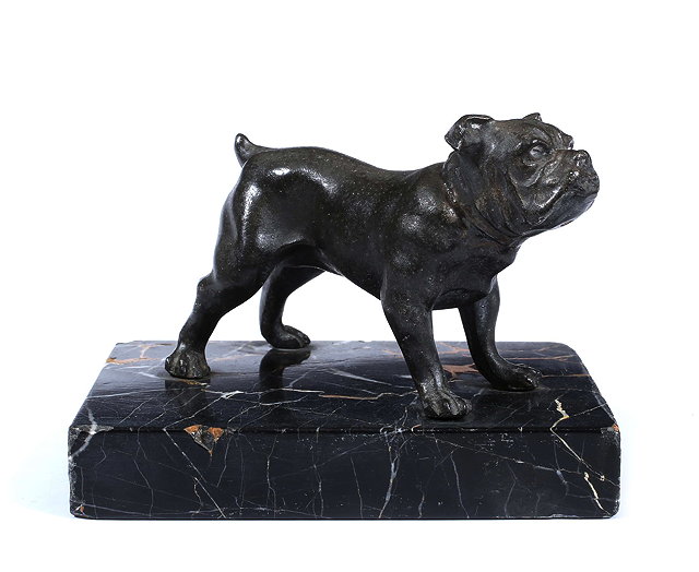 Appraisal: A CONTINENTAL CAST METAL SCULPTURE of a bulldog mounted on