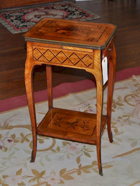 Appraisal: Louis XV XVI Style Marquetry Occasional Table with slide and