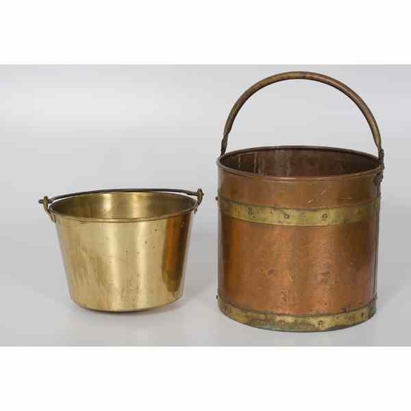 Appraisal: Copper and Brass Buckets a large copper bucket with brass