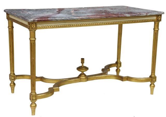 Appraisal: French Louis XVI style marble-top table th c gilt and