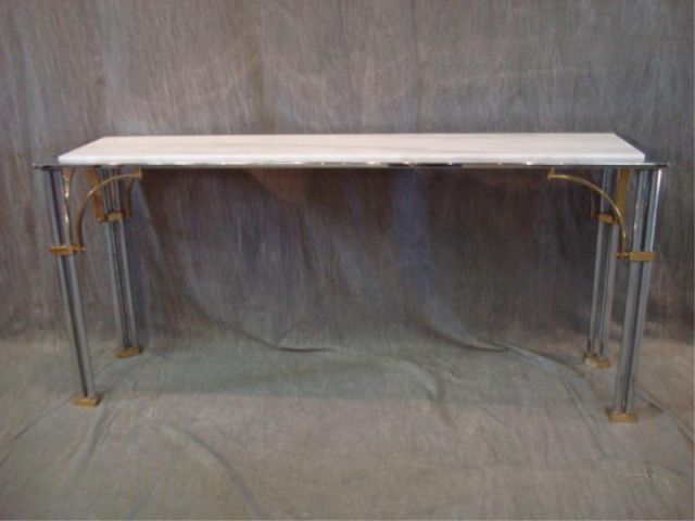 Appraisal: Steel and Brass Marbletop Console Table Dimensions x x Estimate