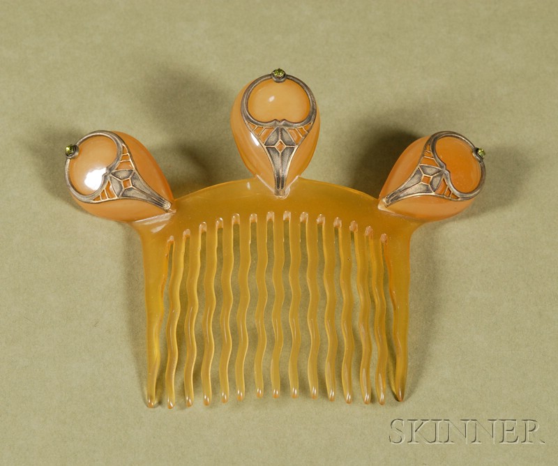 Appraisal: Art Nouveau Horn and Metal-mounted Hair Comb late th early