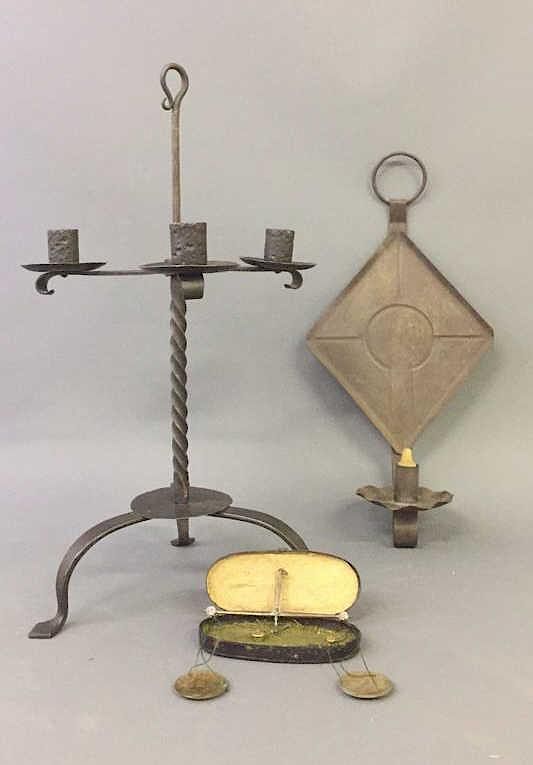 Appraisal: Iron Three Arm Candlestand Iron three arm lighting device h