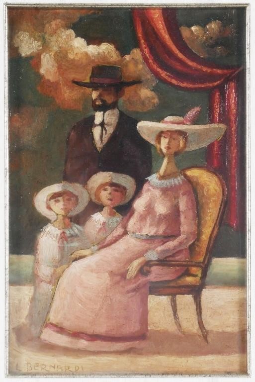 Appraisal: Oil on panel portrait of a family by L Bernardi