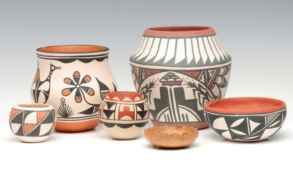 Appraisal: SIX EXAMPLES OF NATIVE AMERICAN PUEBLO POTTERY Late th Century