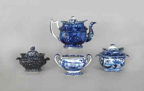 Appraisal: Four pieces of historical blue Staffordshire porcelain th c to