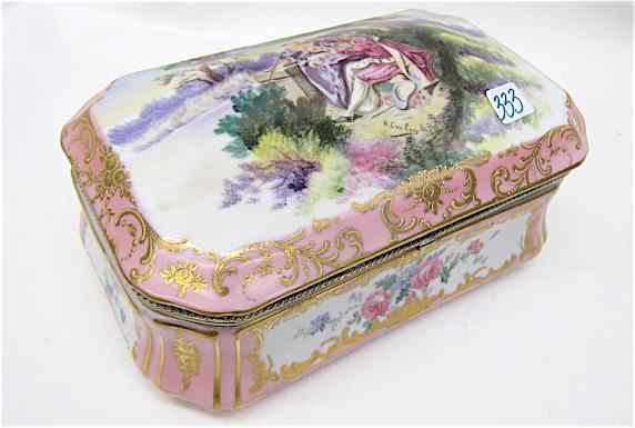 Appraisal: ROYAL VIENNA STYLE PORCELAIN DRESSER BOX hand embellished transfer print