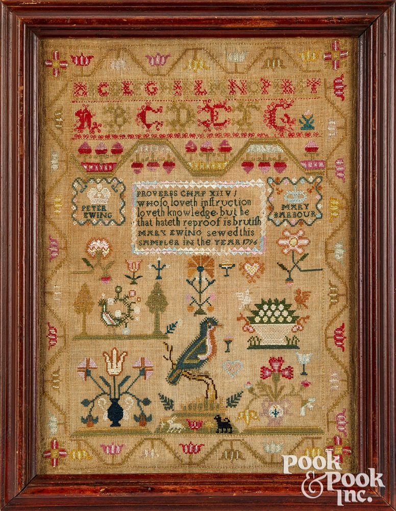 Appraisal: Silk on linen sampler dated Scottish Silk on linen sampler