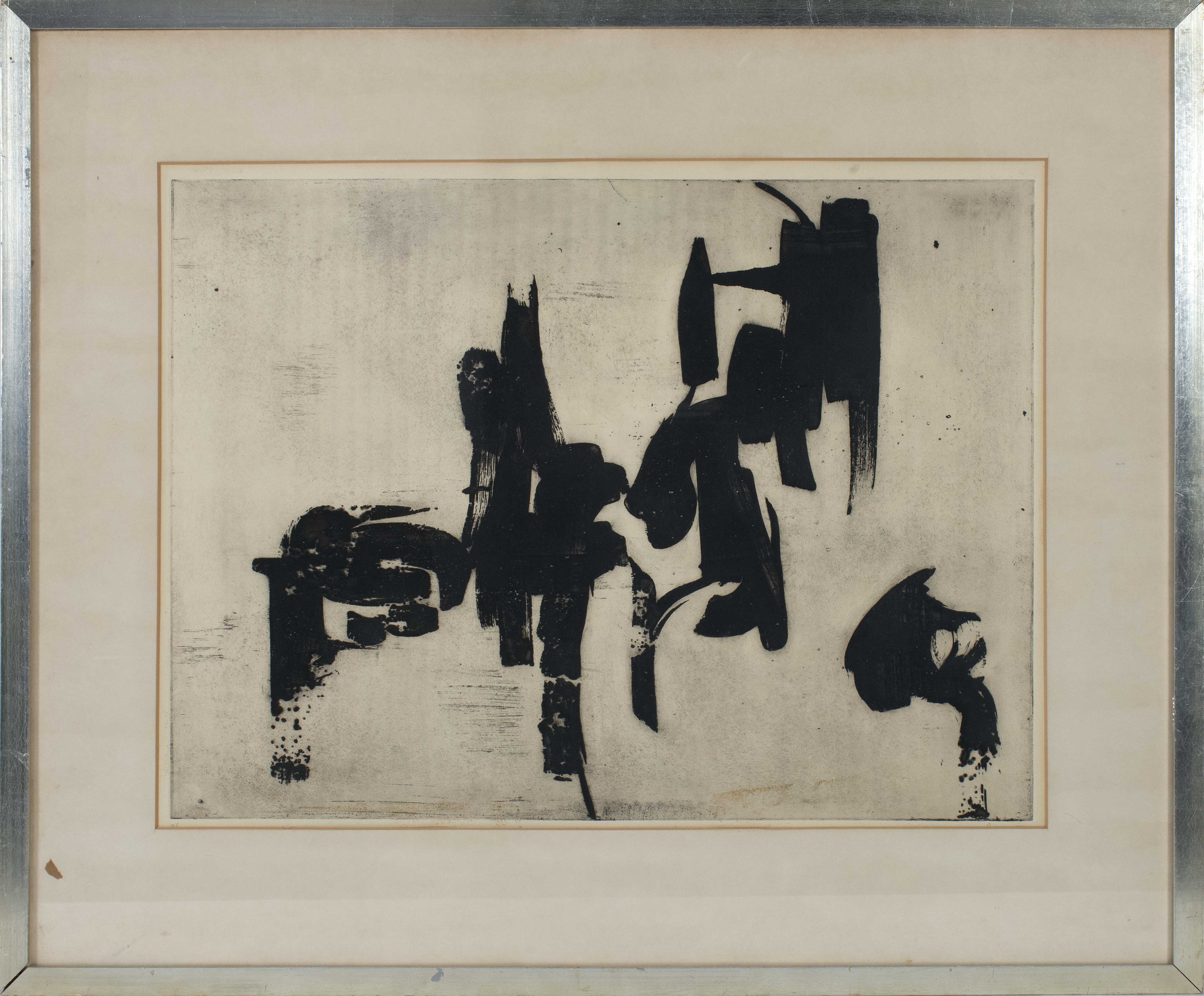 Appraisal: FRAMED JAPANESE ENGRAVING th CenturyAbstract design in black and white