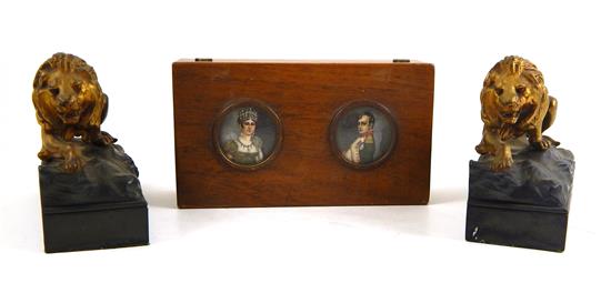 Appraisal: Pair bookends and box pair Jennings Bros cast-metal gilt stalking