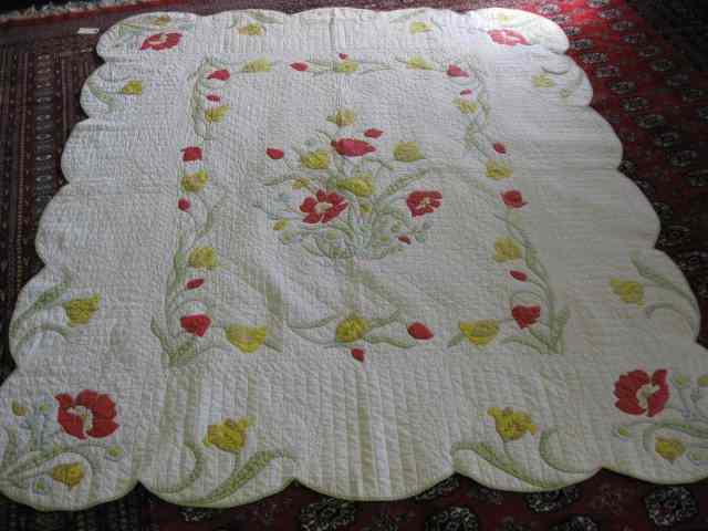 Appraisal: Antique Handmade Applique Quilt superb floral design