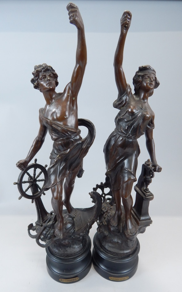 Appraisal: A pair of thC French spelter figures L'Industrie and Le