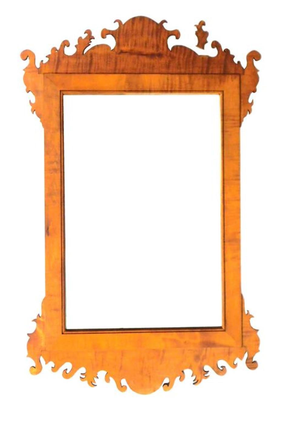 Appraisal: Tiger maple mirror with shaped crest and sides late th