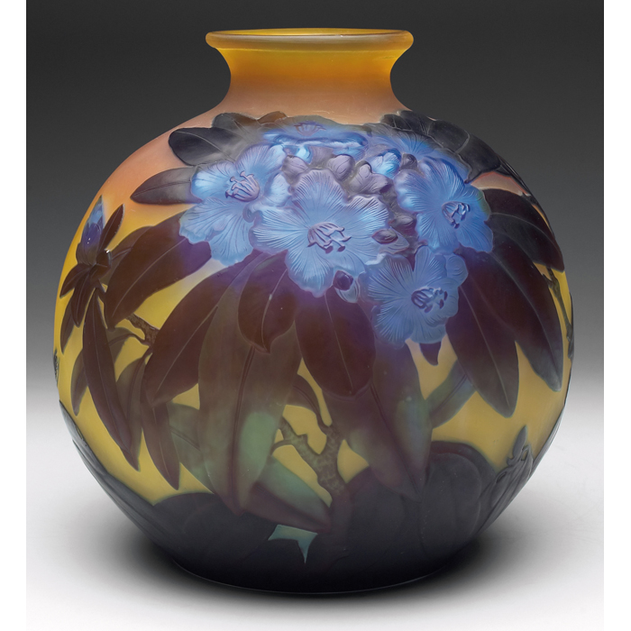 Appraisal: Fine Galle vase large round shape in yellow glass with