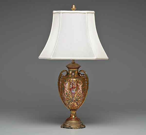 Appraisal: Continental Minton Style Lamp Continental th century A Minton-style two-handled